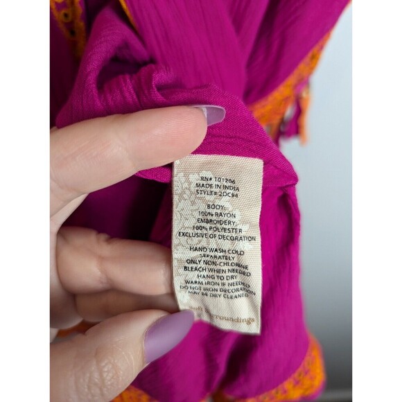 Soft Surroundings Blouse Womens S/M Magenta Embroidered Topper Kimono Catalpa - Picture 9 of 12